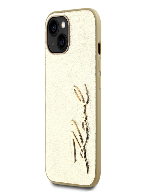 Karl Lagerfeld Faltenreiche PU Signature Logo-Hülle für iPhone 15 Gold Karl Lagerfeld