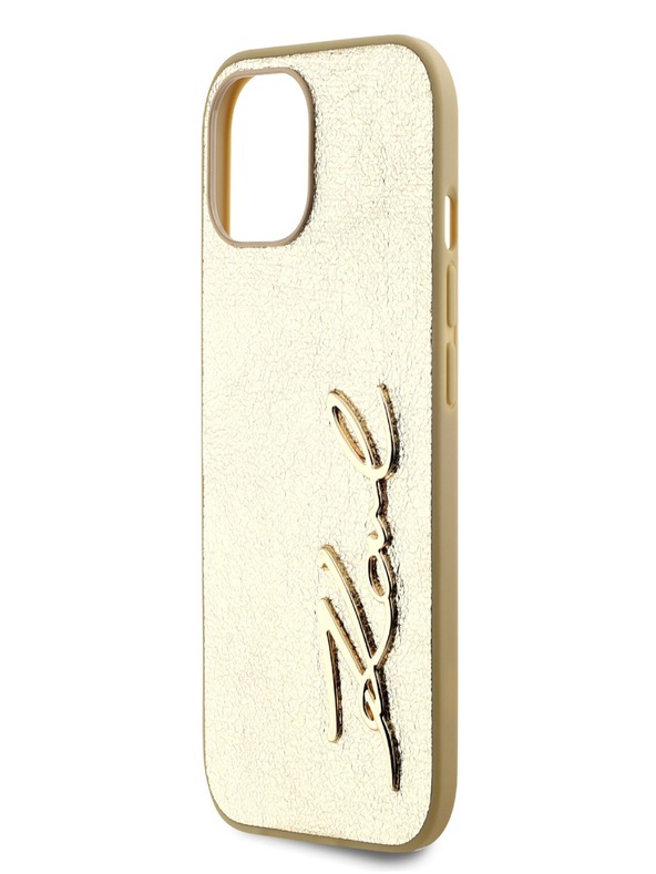 Karl Lagerfeld Faltenreiche PU Signature Logo-Hülle für iPhone 15 Gold Karl Lagerfeld