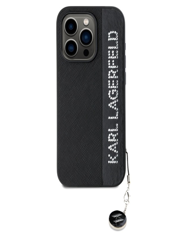 Karl Lagerfeld Karl Lagerfeld PU Saffiano Strass Charm Back Cover für iPhone 15 Pro Schwarz