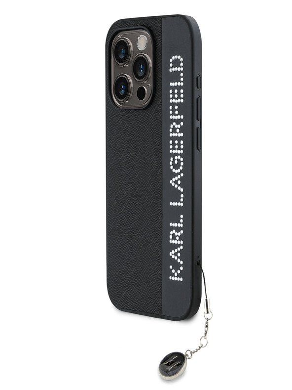 Karl Lagerfeld Karl Lagerfeld PU Saffiano Strass Charm Back Cover für iPhone 15 Pro Schwarz