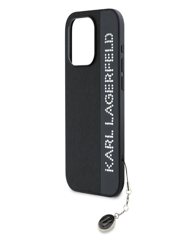 Karl Lagerfeld Karl Lagerfeld PU Saffiano Strass Charm Back Cover für iPhone 15 Pro Schwarz