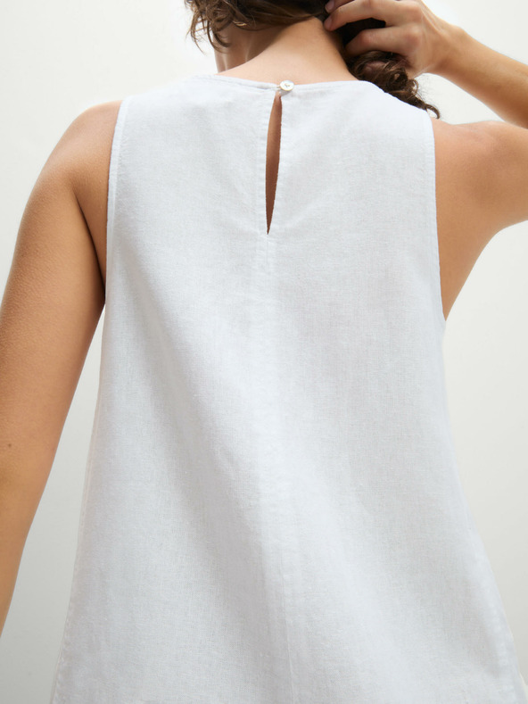 Marks & Spencer Fließendes Minikleid mit Rundhalsausschnitt und hohem Leinenanteil Marks & Spencer weiß