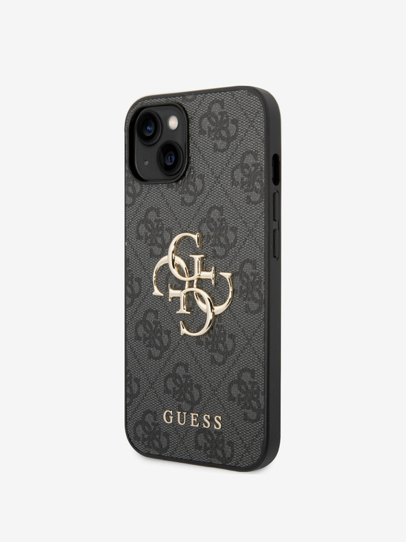 Guess Guess PU 4G Metall-Logo-Rückseite für iPhone 15 Grau