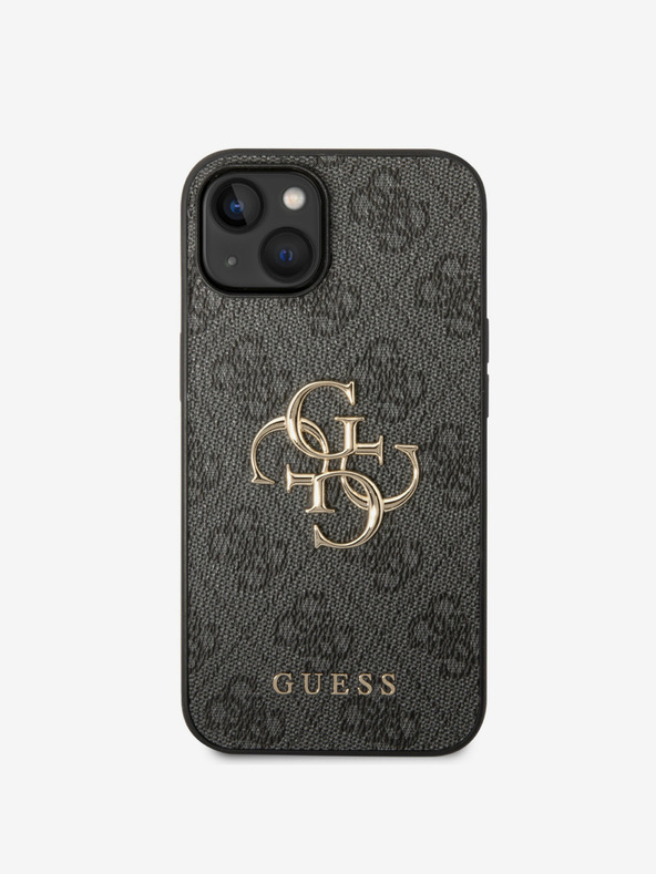 Guess Guess PU 4G Metall-Logo-Rückseite für iPhone 15 Grau