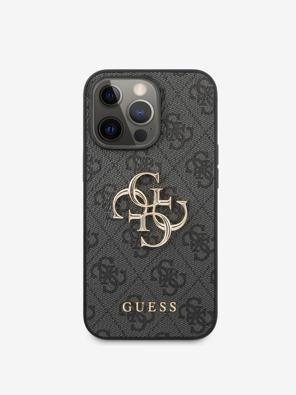 Guess PU 4G Metal Logo Rückseite Hülle für iPhone 13 Pro Grau Handyhülle