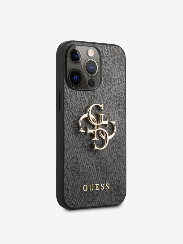 Guess PU 4G Metal Logo Rückseite Hülle für iPhone 13 Pro Grau Handyhülle