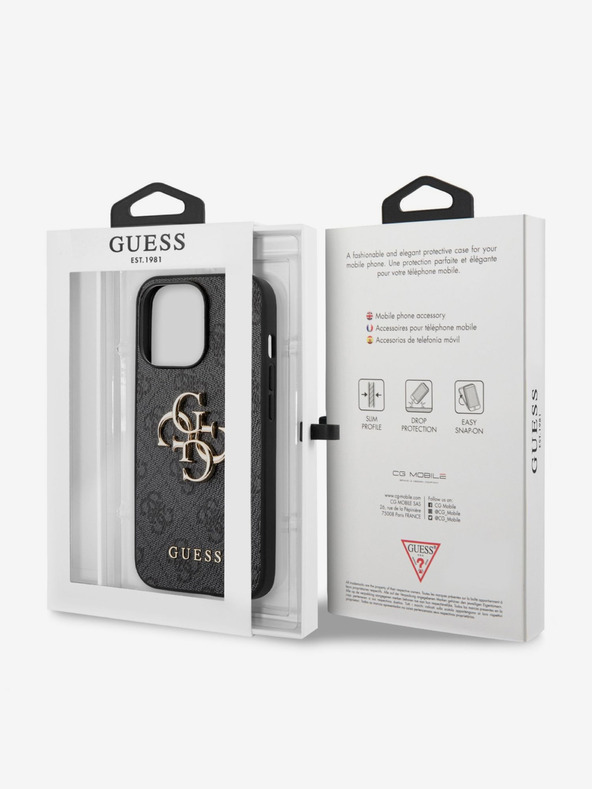 Guess PU 4G Metal Logo Rückseite Hülle für iPhone 13 Pro Grau Handyhülle