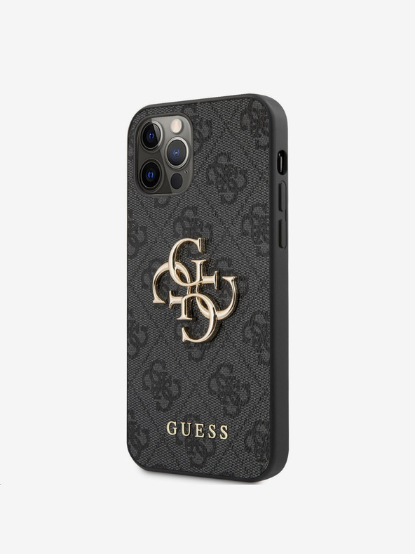 Guess PU 4G Metal Logo Rückseite Hülle für iPhone 12/12 Pro Grau Handyhülle