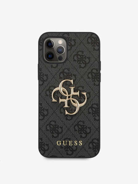 Guess PU 4G Metal Logo Rückseite Hülle für iPhone 12/12 Pro Grau Handyhülle