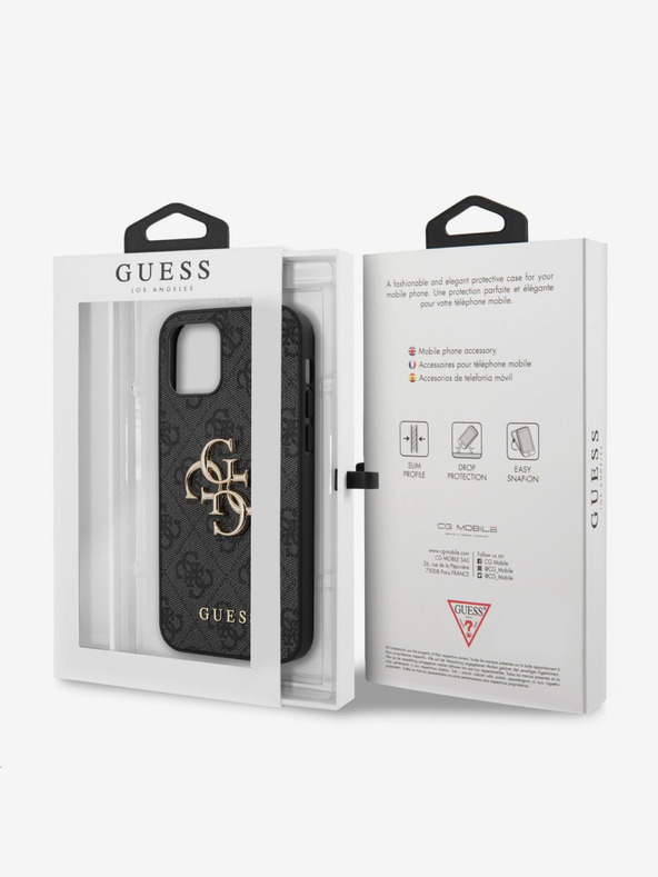 Guess PU 4G Metal Logo Rückseite Hülle für iPhone 12/12 Pro Grau Handyhülle