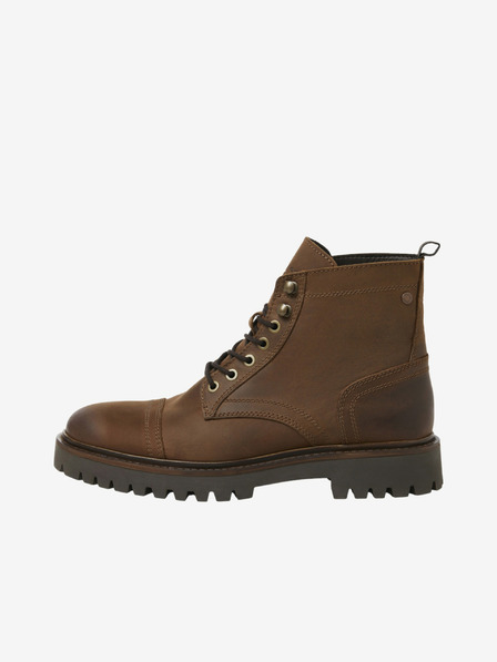 Jack & Jones Dunkelbraune Herren-Stiefeletten aus Leder Jack & Jones Wenzo