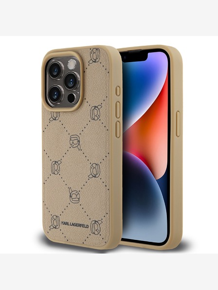 Karl Lagerfeld PU Karl Heads Pattern Magsafe Back Cover für iPhone 15 Pro Beige Karl Lagerfeld