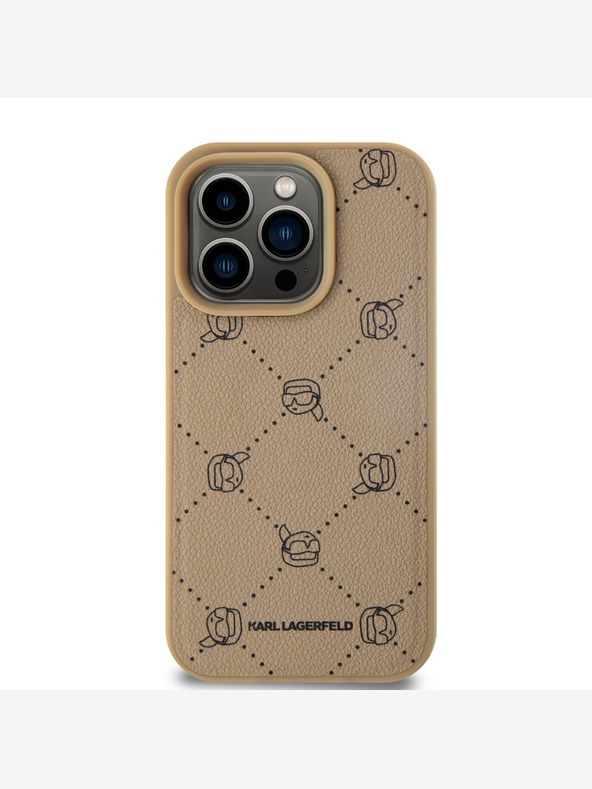 Karl Lagerfeld PU Karl Heads Pattern Magsafe Back Cover für iPhone 15 Pro Beige Karl Lagerfeld