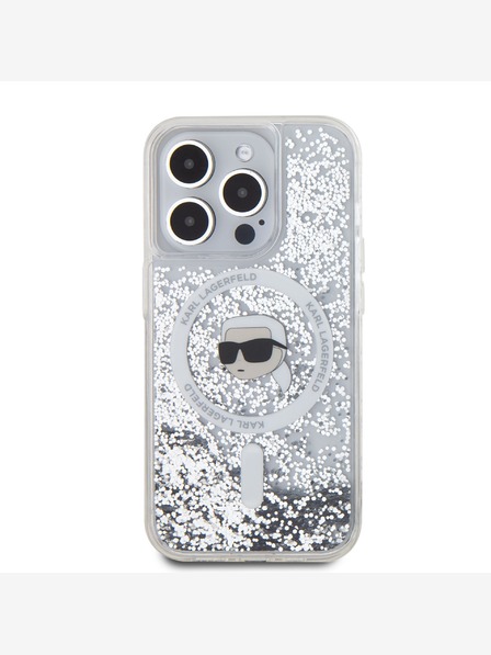 Karl Lagerfeld Karl Lagerfeld Liquid Glitter Karl Head MagSafe Back Cover für iPhone 15 Pro Transparent