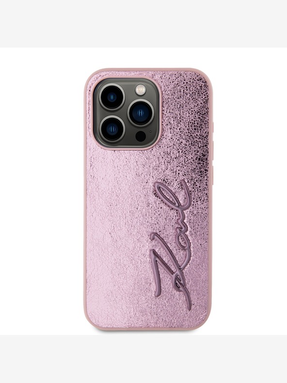 Karl Lagerfeld Runzelige PU-Signature-Logo-Hülle für iPhone 15 Pro Max Rosa Karl Lagerfeld