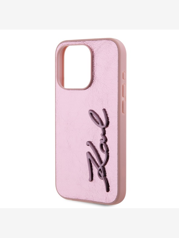 Karl Lagerfeld Runzelige PU-Signature-Logo-Hülle für iPhone 15 Pro Max Rosa Karl Lagerfeld