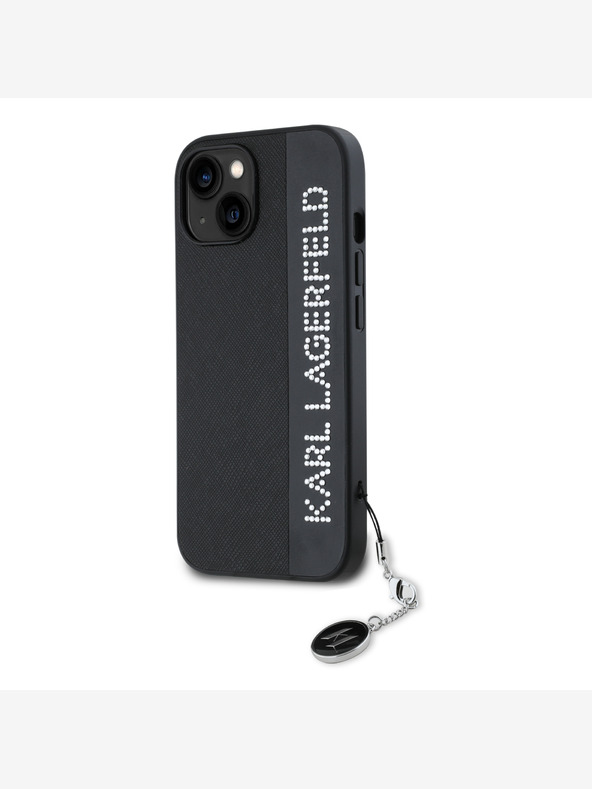 Karl Lagerfeld Karl Lagerfeld PU Saffiano Strass Charm Back Cover für iPhone 15 Schwarz