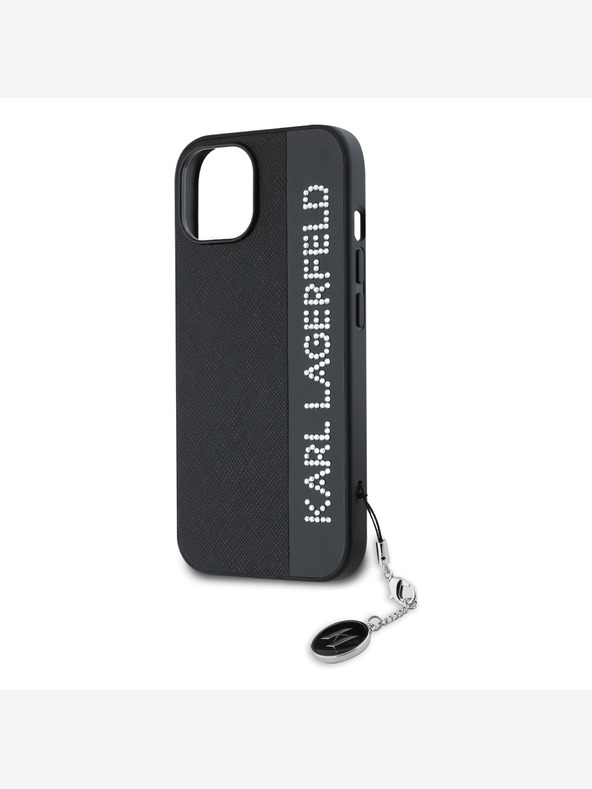 Karl Lagerfeld Karl Lagerfeld PU Saffiano Strass Charm Back Cover für iPhone 15 Schwarz