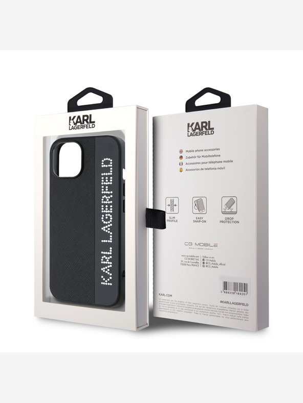 Karl Lagerfeld Karl Lagerfeld PU Saffiano Strass Charm Back Cover für iPhone 15 Schwarz