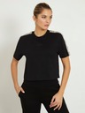 Guess Jeans Damen Schwarzes T-Shirt mit Schulter-Logo von Guess Jeans