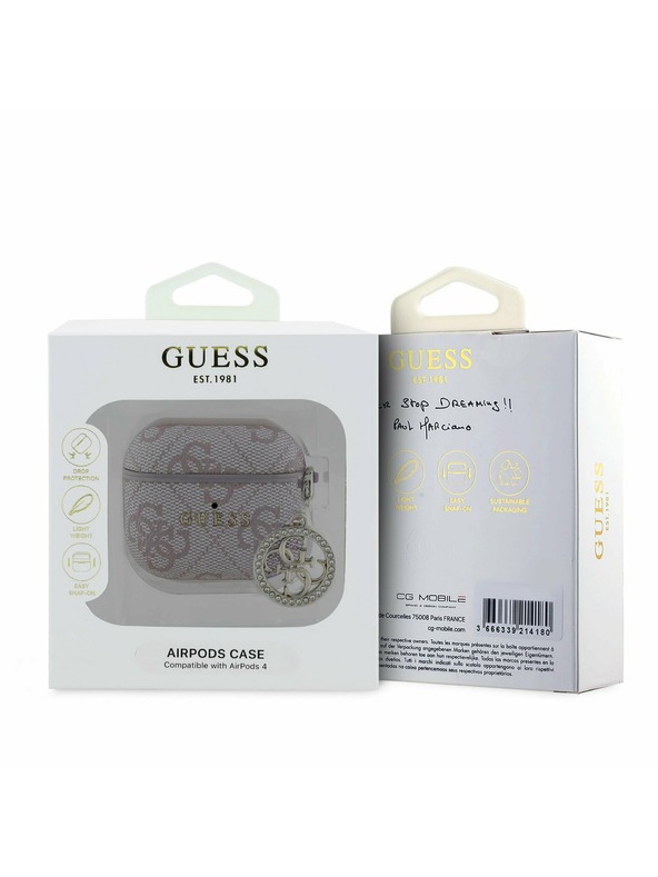 Guess Guess 4G Script PC/PU Charm Hülle für AirPods 4 Rosa