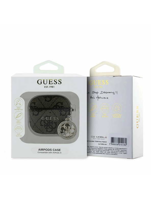 Guess Guess 4G Script PC/PU Charm Hülle für AirPods 4 Braun