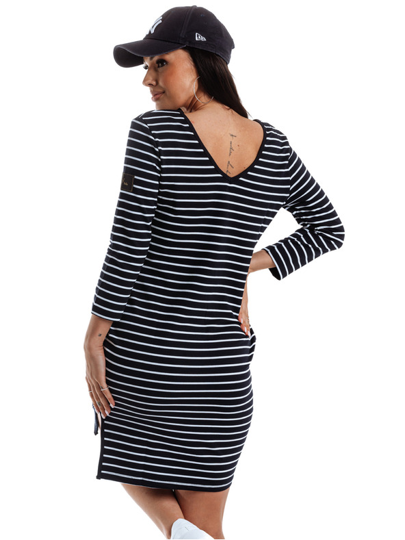 Edoti Weiß-schwarz gestreiftes Damen Kleid Edoti