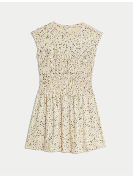 Marks & Spencer Flowing Gathered Midi Dress in Pure Cotton by Marks & Spencer Cream