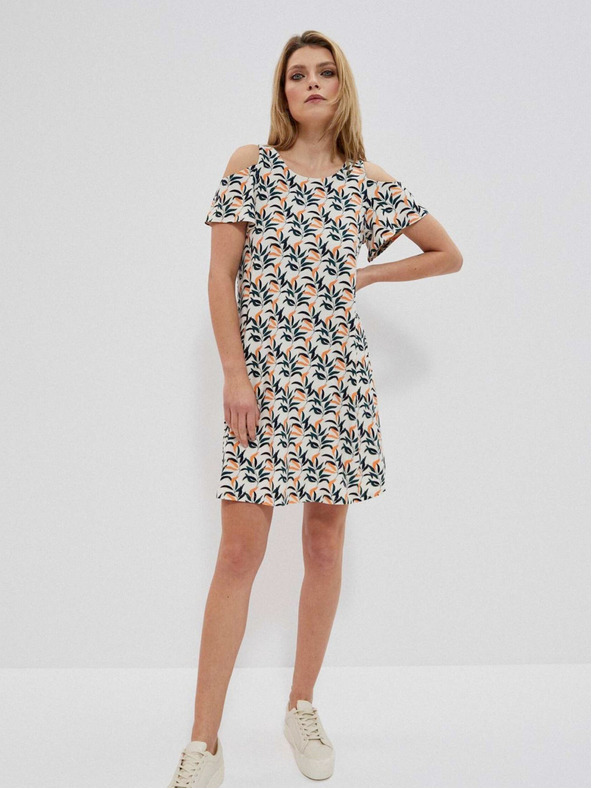 Moodo Weißes gemustertes Damenkleid Moodo