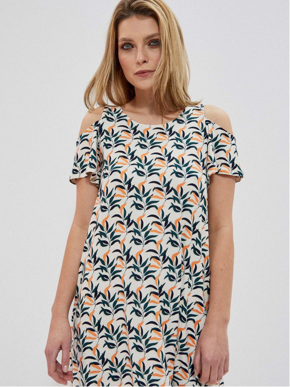 Moodo Weißes gemustertes Damenkleid Moodo