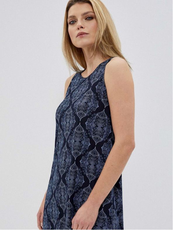 Moodo Dunkelblaues gemustertes Damenkleid Moodo