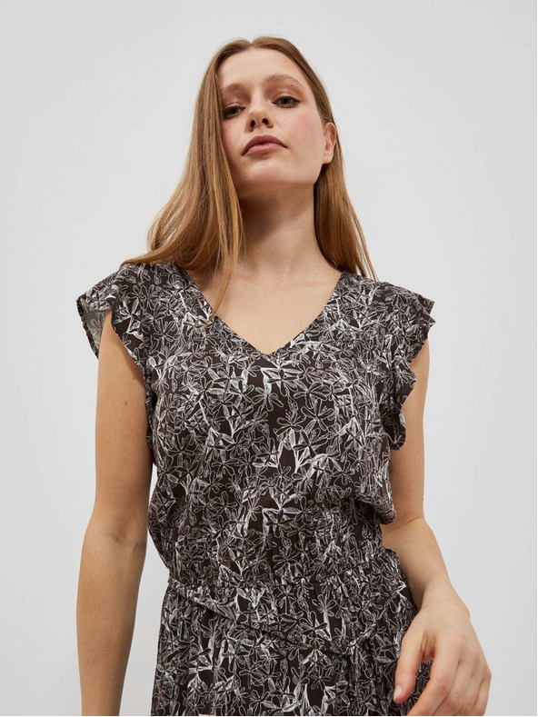 Moodo Weiß-braunes Damen-Blumenkleid Moodo