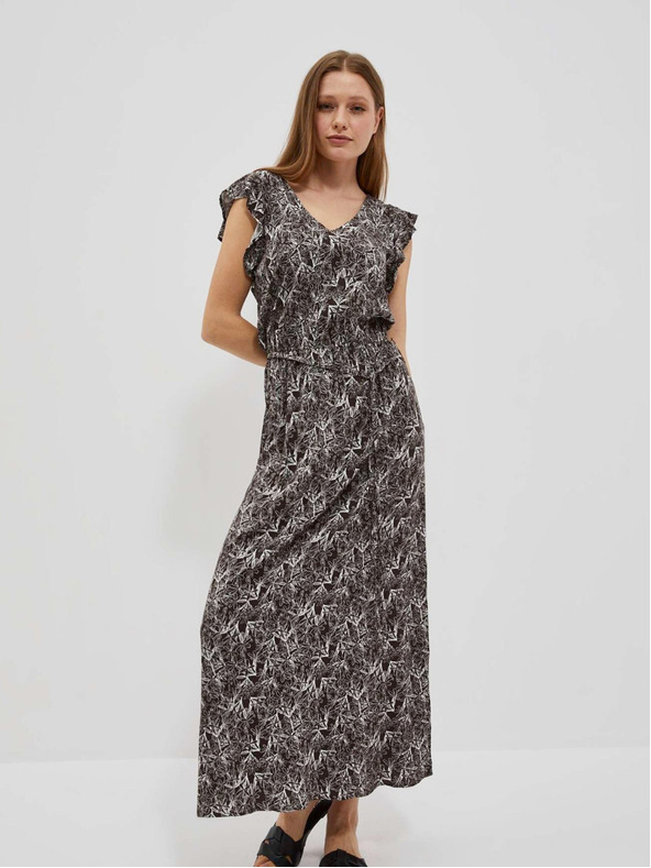 Moodo Weiß-braunes Damen-Blumenkleid Moodo