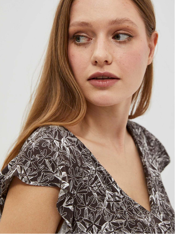 Moodo Weiß-braunes Damen-Blumenkleid Moodo