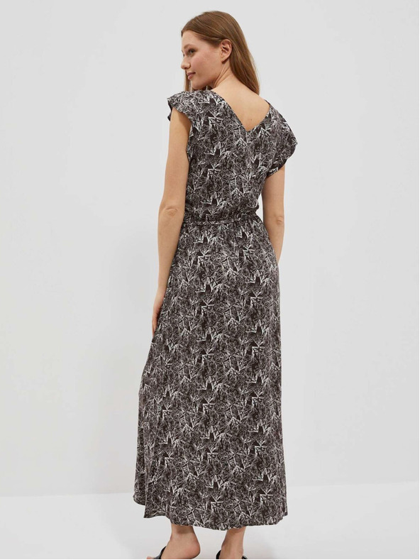 Moodo Weiß-braunes Damen-Blumenkleid Moodo