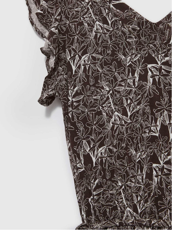 Moodo Weiß-braunes Damen-Blumenkleid Moodo