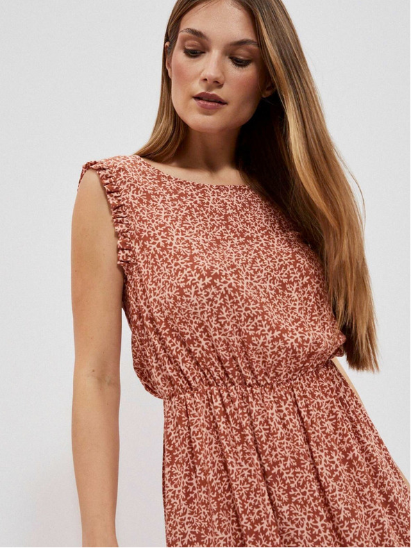 Moodo Beige und braun gemustertes Damenkleid Moodo