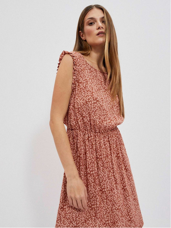 Moodo Beige und braun gemustertes Damenkleid Moodo