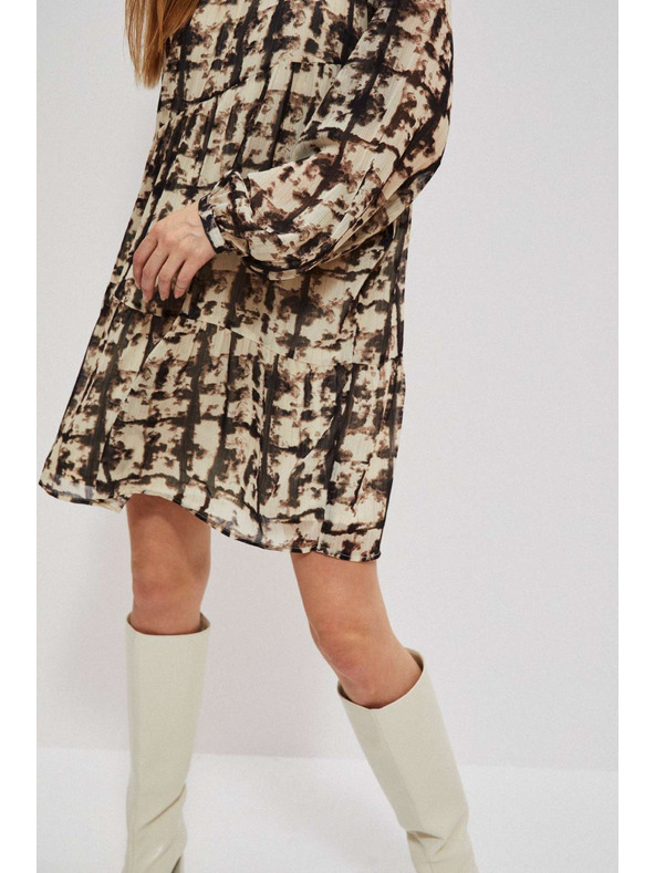 Moodo Braun und beige gemustertes Damenkleid Moodo