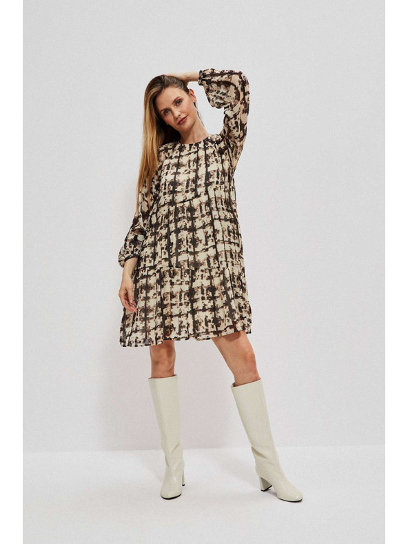 Moodo Braun und beige gemustertes Damenkleid Moodo