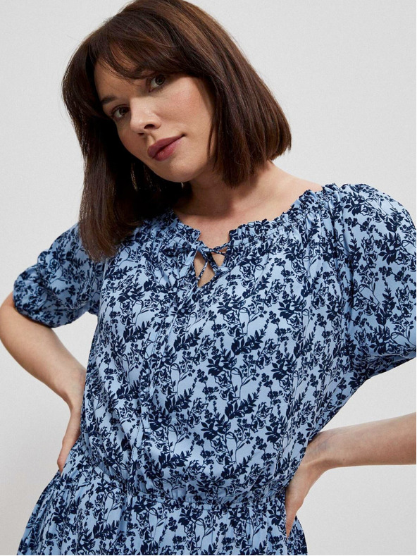 Moodo Blaues geblümtes Damenkleid Moodo
