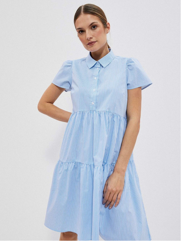 Moodo Weiß und blau gestreiftes Damen-Shirtkleid von Moodo