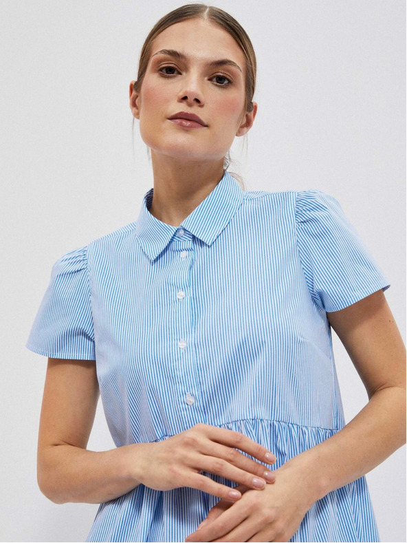 Moodo Weiß und blau gestreiftes Damen-Shirtkleid von Moodo