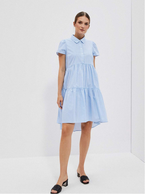 Moodo Weiß und blau gestreiftes Damen-Shirtkleid von Moodo