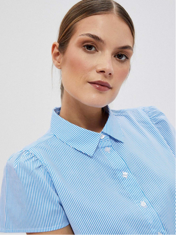 Moodo Weiß und blau gestreiftes Damen-Shirtkleid von Moodo
