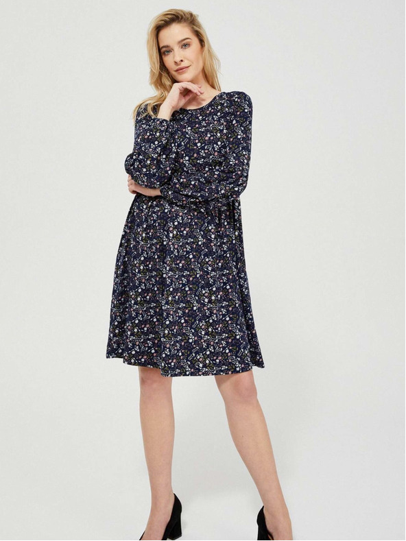 Moodo Dunkelblaues geblümtes Damenkleid Moodo