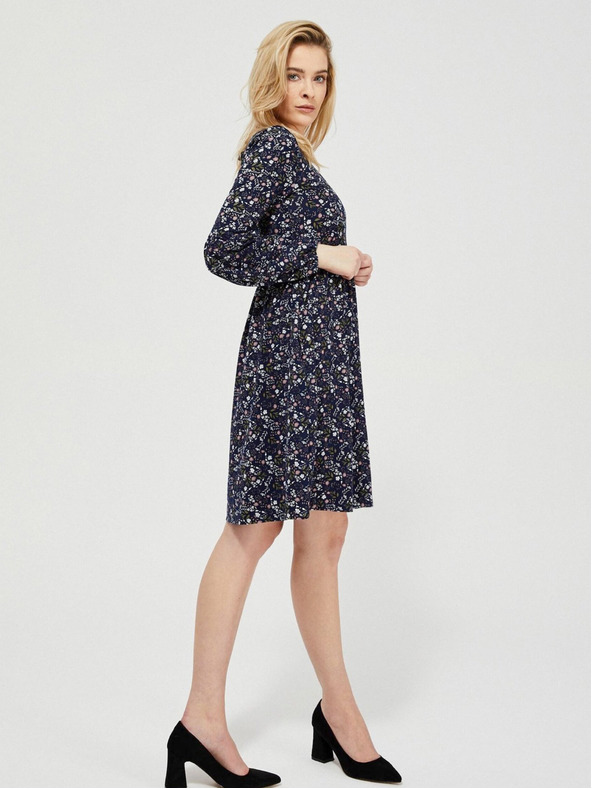 Moodo Dunkelblaues geblümtes Damenkleid Moodo