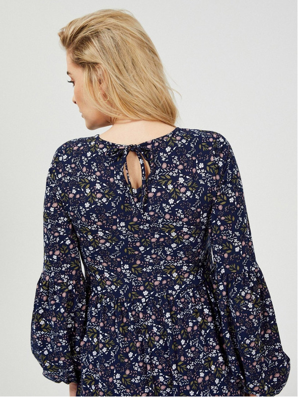 Moodo Dunkelblaues geblümtes Damenkleid Moodo