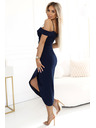 numoco CALLIE Midikleid mit ausgestellten Schultern und herzförmigem Ausschnitt - navy blau