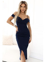 numoco CALLIE Midikleid mit ausgestellten Schultern und herzförmigem Ausschnitt - navy blau